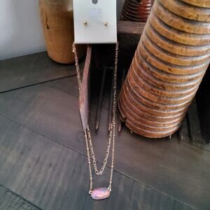 2 Piece Set Layered Oval Gold Tone Iridescent Lavender Necklace & Earrings